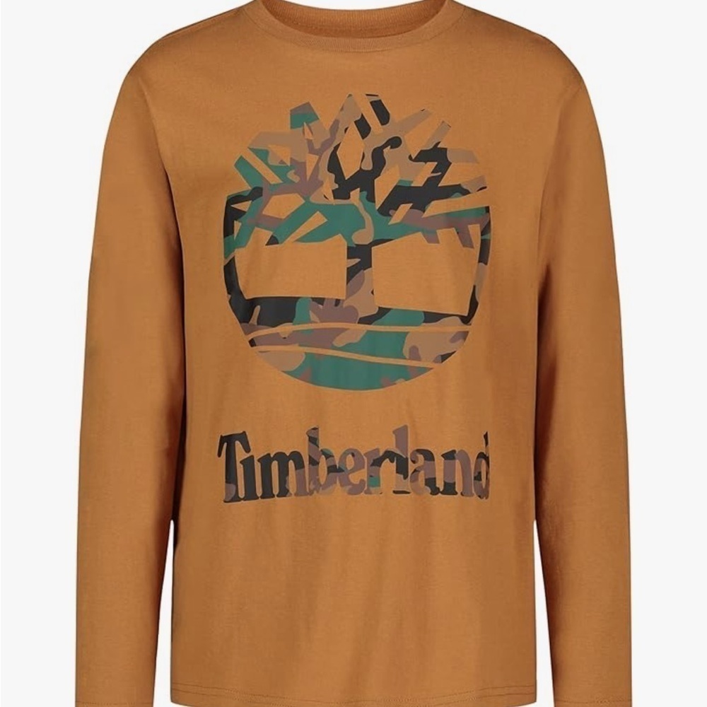 Timberland Brown Long Sleeve Logo T Shirt Cotton Casual Crew Neck M 10/12